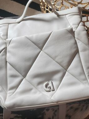 Cole Haan White Quilted Shoulder Tote with Logo Charm